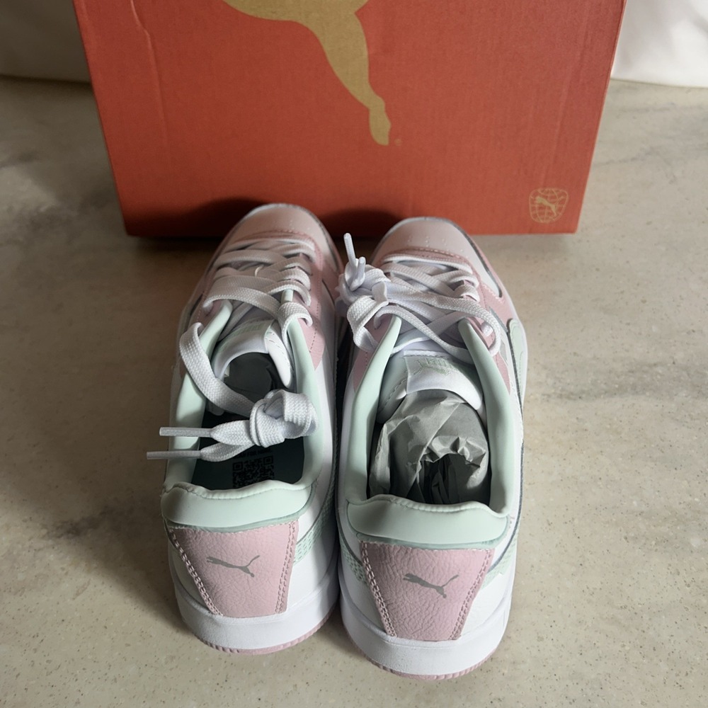 PUMA Kids Girls Carina Street Lace Up Sneakers Shoes Casual - White Pink Blue - Picture 3 of 8